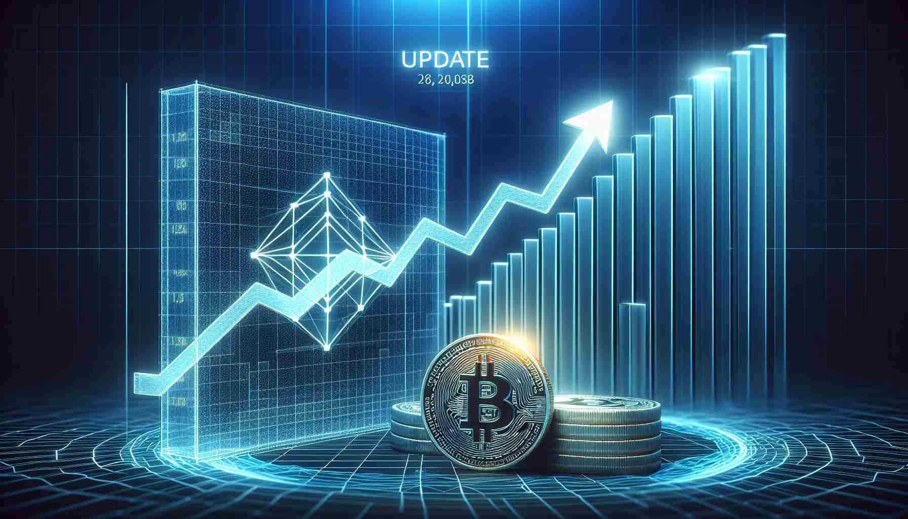 A high-definition image capturing the concept of a network update for a blockchain platform symbolized by a rising graph to indicate the potential increase in the value of its associated cryptocurrency.