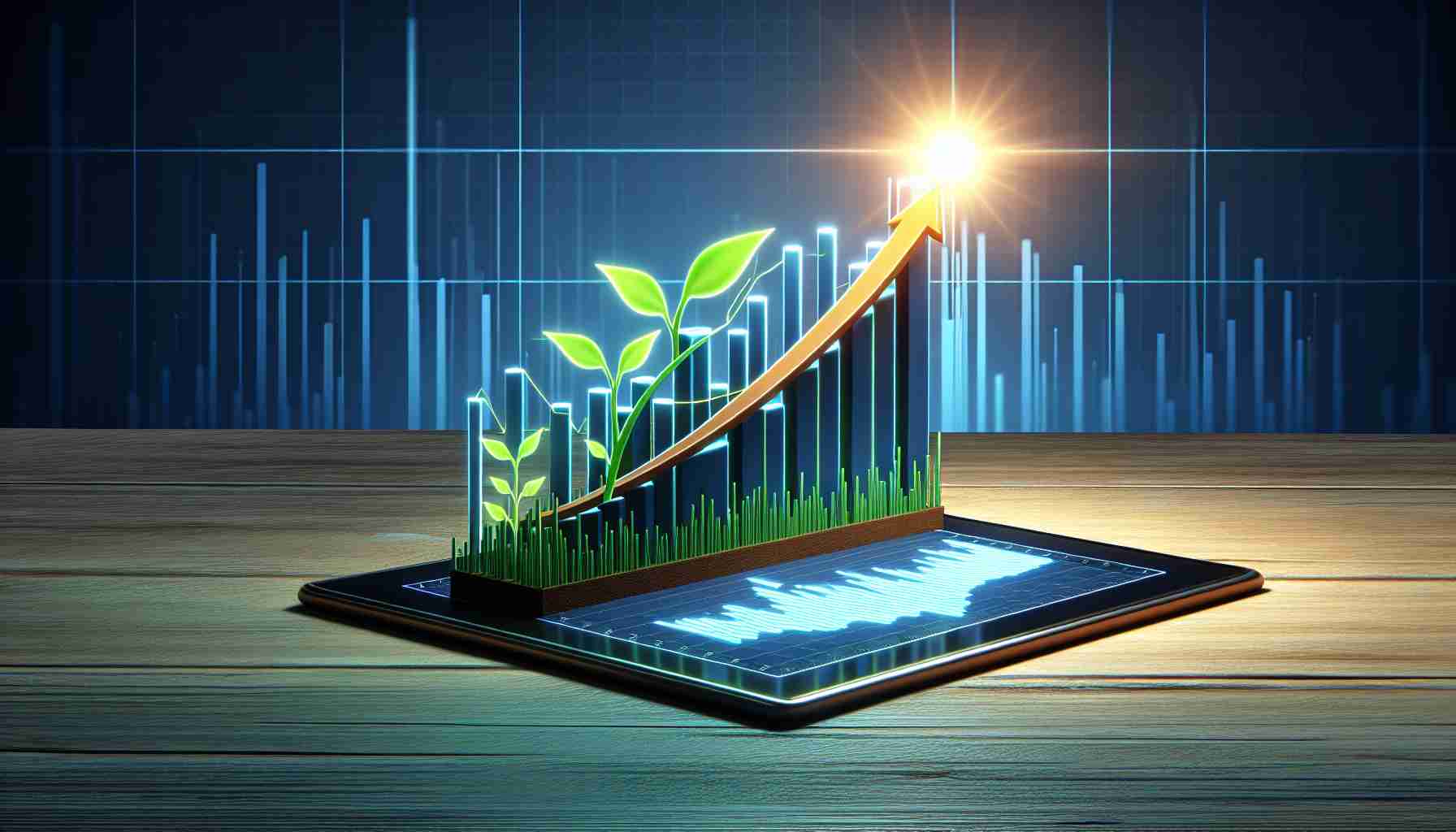 A HD quality image showing the concept of burgeoning optimism. The imagery may include a graph or chart symbolically showing a recovery curve from a market slump. Perhaps include green shoots or the sun rising as further symbols of an upward, positive trajectory. This is all related to a global, unnamed online exchange for digital assets.