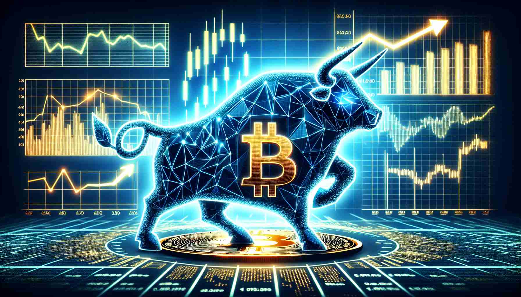 Generate a highly realistic, high definition image of a Bitcoin symbol depicted as a powerful bull, signifying a potent rebound potential. The image should include an analysis table chart or graph, indicating that a crypto analyst suggests the possibility of a bullish market.