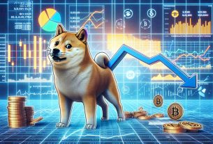 A realistic, high-definition picture illustrating the market position of a meme-based cryptocurrency symbolized by a Japanese dog breed, exhibiting a weakened state. Include a line graph to represent changes in value over time, with a downward trend to demonstrate weakening. Also incorporate symbols of blockchain and finance such as coins, graphs, and algorithms.