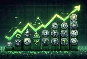 Generate a high-definition, realistic image showcasing the logos of alternative cryptocurrencies that are in a position for recovery. Arrange them in an ascending order from left to right, based on their predicted recovery potential. Use a background design that symbolizes growth and resurgence, perhaps with green upward arrows and graphs.