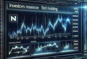 Generate a realistic high-definition image of a digital chart showing a downward trend, symbolizing a dip in the market value of a famous tech company. The chart should have graphs and numerical indicators representing decreasing values. The title of the chart should read 'Investors Reassess Tech Holdings'. The company's logo, a stylized letter 'N', can be seen faintly in the background of the chart.