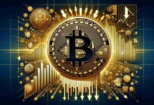 Generate a visually detailed high definition image featuring the concept of Bitcoin nearing a significant threshold of $60,000 and suggesting a potential for future drops. The image should symbolically represent Bitcoin, perhaps with a representative gold coin, and also illustrate the threatening threshold value of $60,000 through numbers or graphics. Small elements indicating possible future falls, such as down arrows or dropping lines on a graph, should also be present.