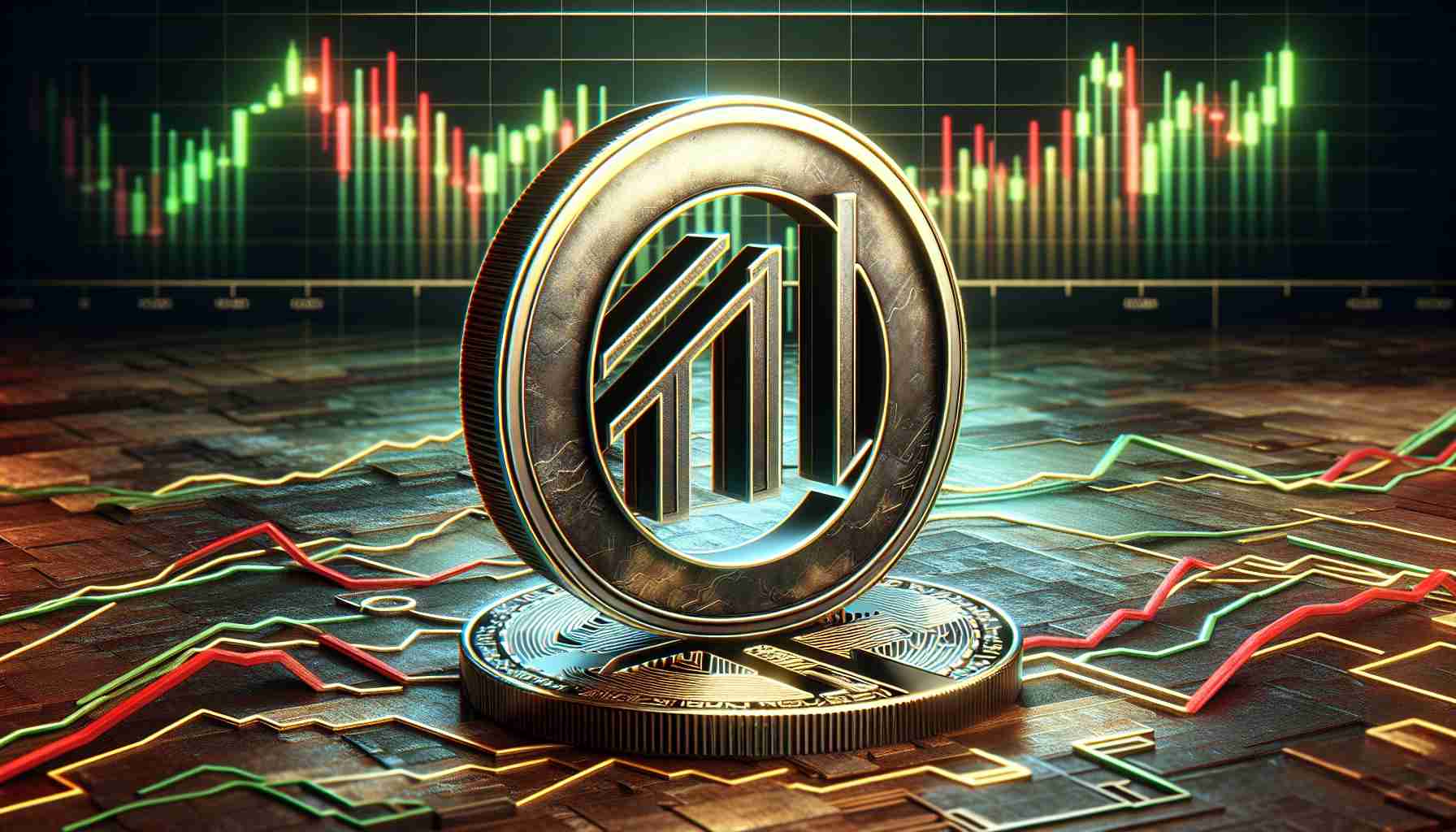 A realistically rendered, high-definition image depicting the token symbol 'INJ' designed in an impressive and resilient visual aesthetic. The backdrop is a graphic representation of the altcoin market chart with a general downward trend, symbolizing a market dip. The 'INJ' token resists this trend and stands out in stark contrast to it. Use a blend of colors such as green, gold and red to indicate financial market fluctuations and the resilience of the 'INJ' token amidst these changes.