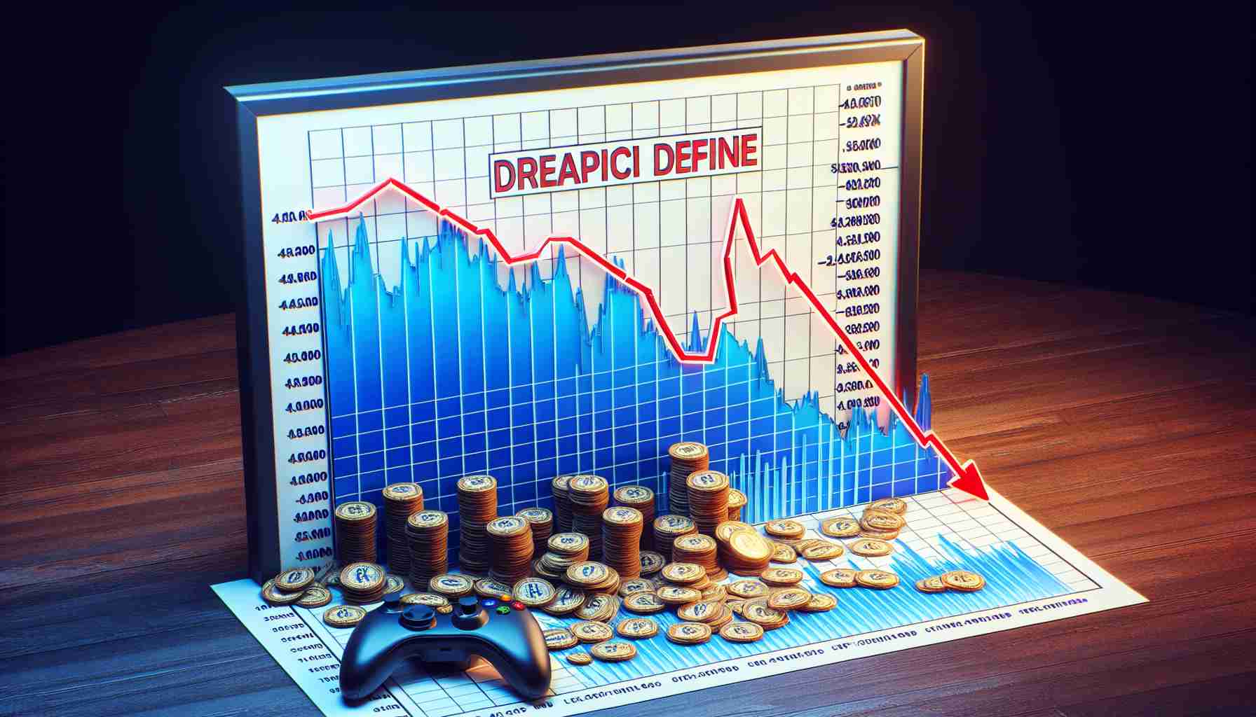 Create a realistic, high-definition image of a graph showing the steep decline of a hypothetical video game retailer's cryptocurrency token. The graph should display a drastic plunge or downfall in the value of the cryptocurrency, and it should be cleanly designed, accurate, and easy to read with labels and a title.