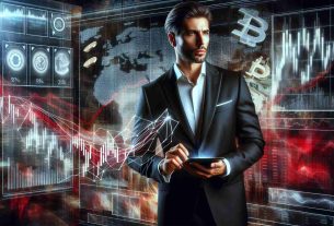 A high-quality, realistic image of an investor, physically-fit Caucasian male in sophisticated business attire, turning his attention towards Non-Fungible Token (NFT) acquisitions on a digital screen, amidst the chaos of a crashing cryptocurrency market. Behind him, information-rich displays show plummeting graphs and red figures, symbolizing the turmoil in the crypto world.