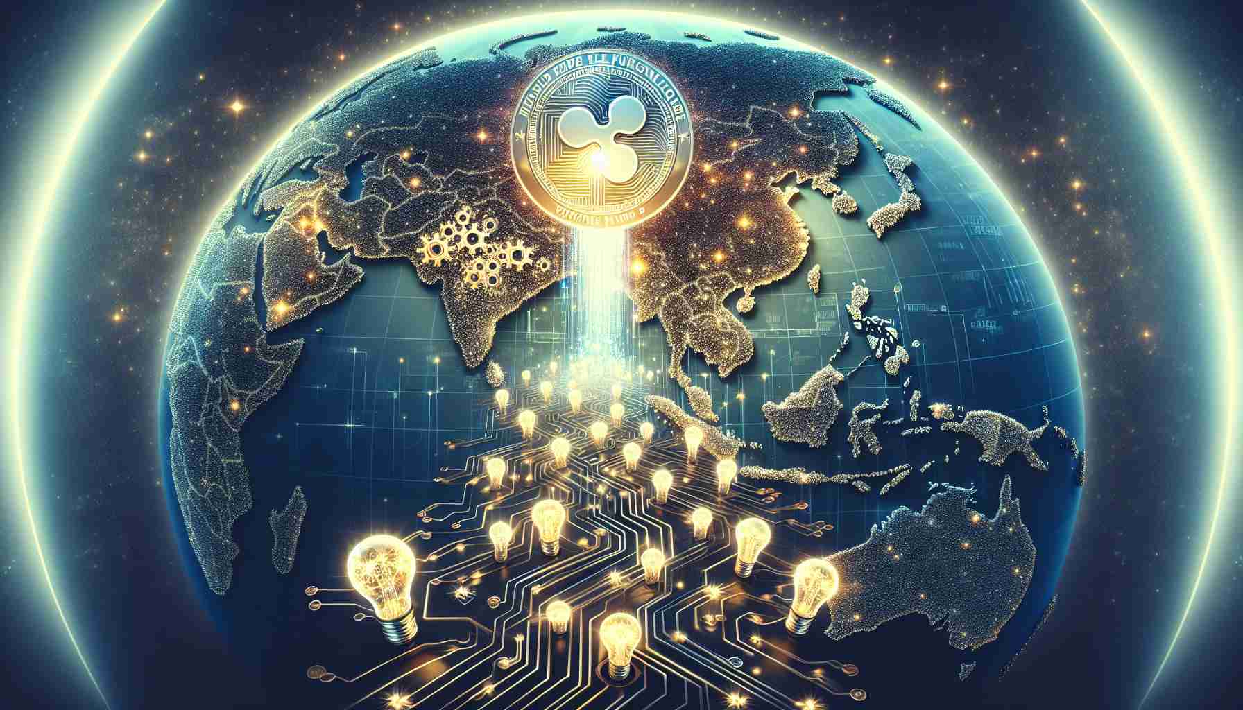 An ultra high-definition image that distinctly portrays the concept of Ripple Fuels' XRP causing innovation in Asia with their newly initiated fund. The scene brings to life the metaphoric representation of energy flowing into a 3D graphical map of Asia, the energy symbolizing Ripple Fuels' XRP. Innovative ideas may be symbolised by light bulbs or gears scattered over the continent, all glowing thanks to the said energy. The Ripple Fuels' XRP itself can be represented as a stream of bright, sparkling particles or digital codes coursing through a pathway leading to the Asian map.