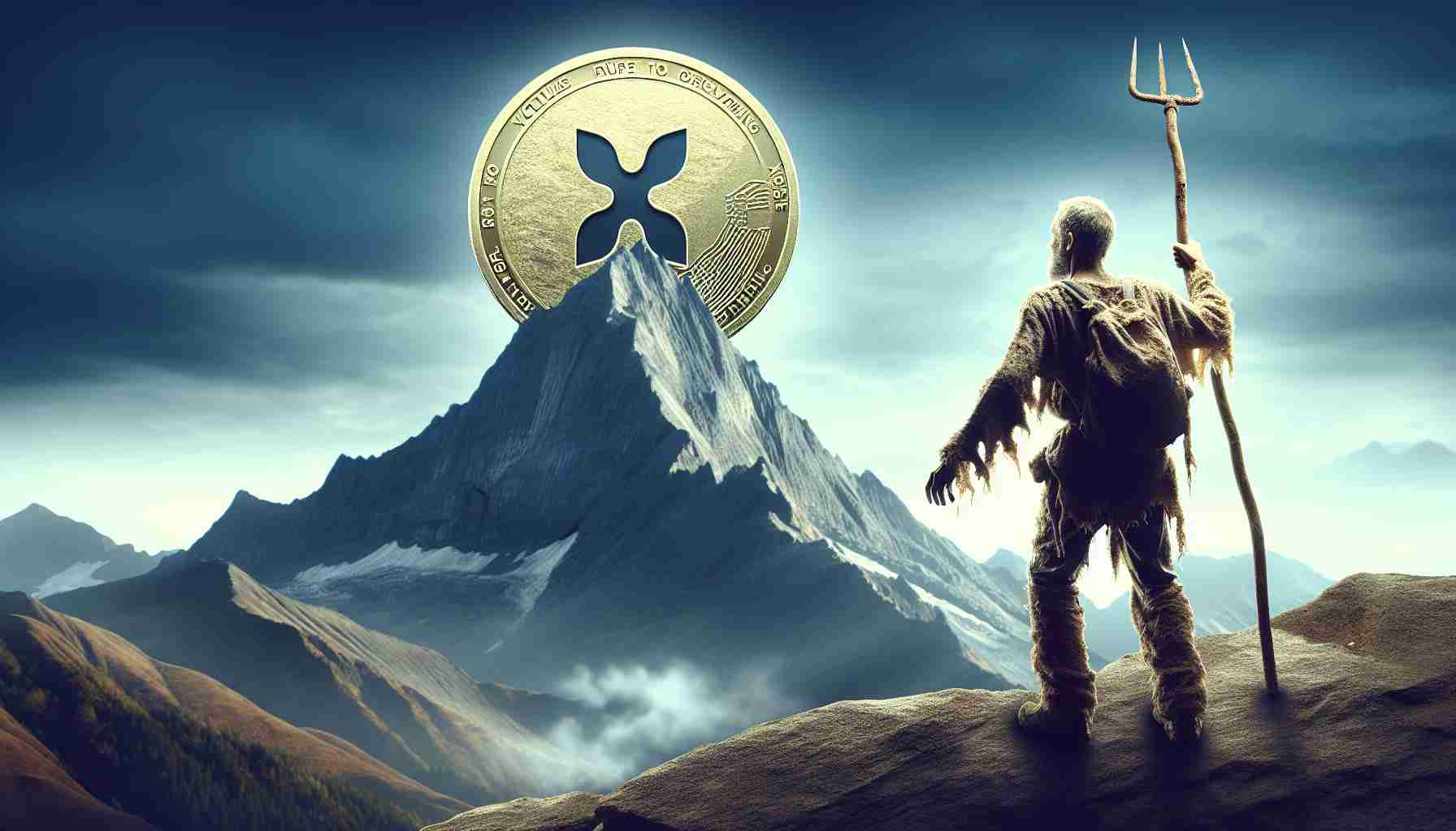 Create a photo-realistic and high-resolution image that personifies the cryptocurrency XRP. Picture it as a person who has overcome significant challenges or obstacles, symbolizing its modest recovery. The setting should be along the lines of a weathered climber reaching the peak of a mountain, indicating future growth and potential.