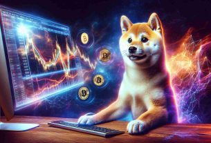 An exquisite, high-definition image depicting a Shiba Inu dog noticeably intrigued by a computer screen showing the fluctuating trends of the cryptocurrency market. The Shiba Inu, a breed known for their distinctive cream-colored coat and fox-like features, holds an air of determination, signifying its intense involvement in navigating the virtual financial landscape. The computer screen, vividly representing graphs and charts of the virtual currency fluctuations, adds an electrifying element to the scene. The contrast between the domestic canine and complex financial market exudes an interesting juxtaposition of concepts.