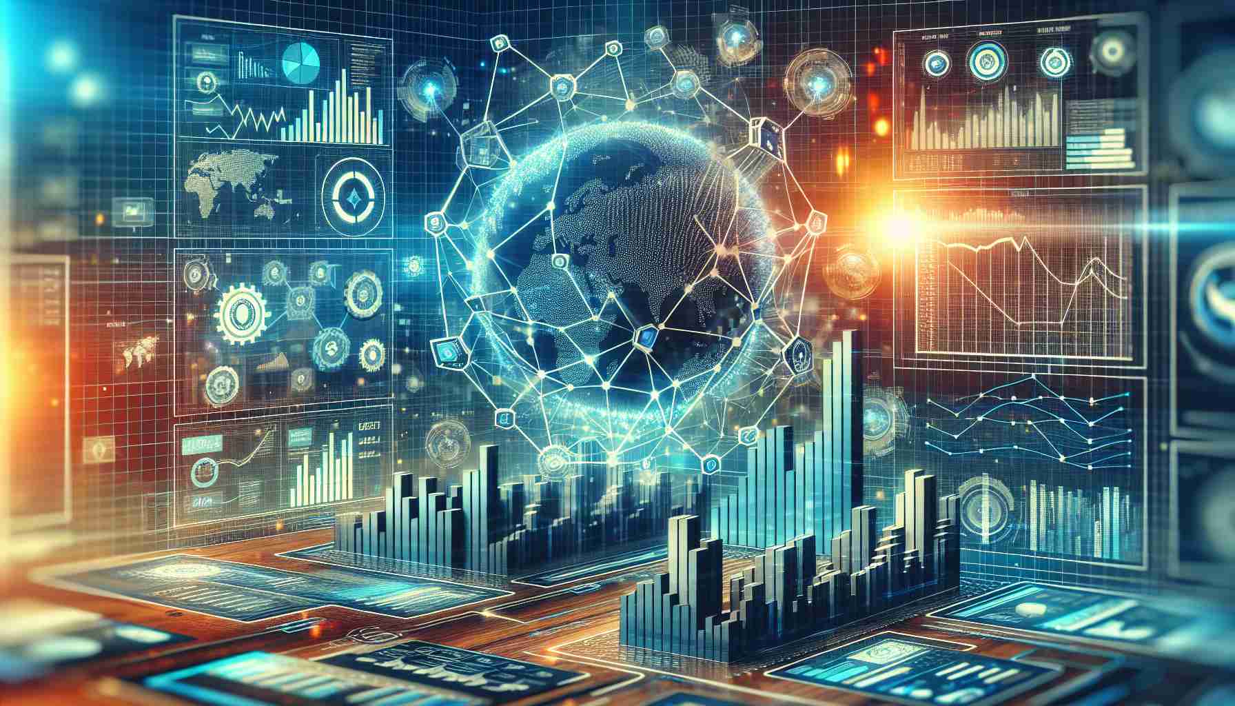 Create an image that represents a high definition and realistic depiction of network usage data on the Solana blockchain increasing, despite a dip in positive social sentiment. Include elements such as charts, statistics, graphs, and network diagrams. The overall atmosphere could reflect a sense of the technology persisting and growing in spite of fluctuating public opinion.