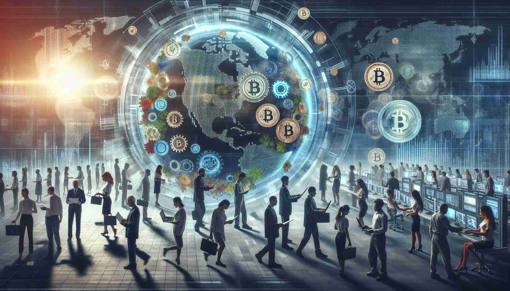 Realistic, detailed and high-definition image illustrating a conceptual representation of global electorates gearing up to make a significant impact on cryptocurrency regulation in the year 2024. This could include people of all genders, descents, and professions, with emphasis on a global and diverse representation, concentrating on their task while showing a sense of collected determination. The backdrop could be a symbolic blend of traditional government institutions and futuristic technology elements indicating the crypto aspects.