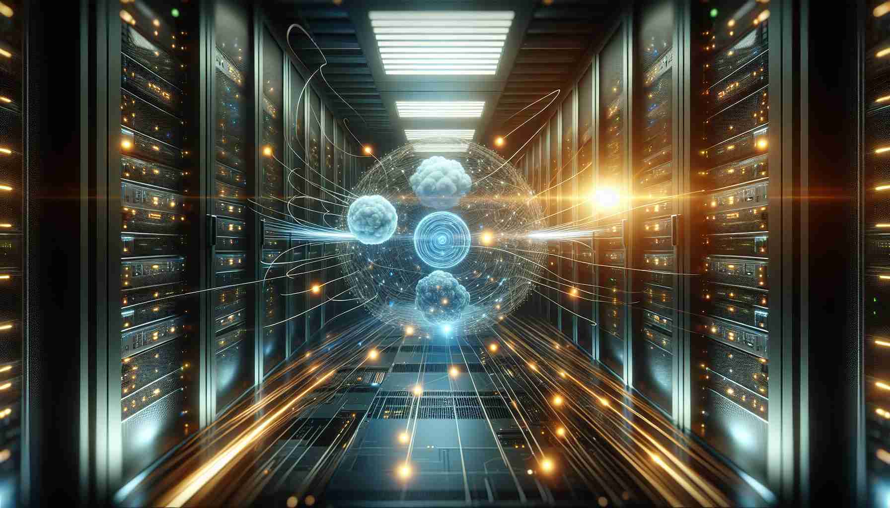 A realistic, high-definition image depicting the concept of enhancing a network with revolutionary ZK Compression Technology. Imagine a futuristic server room with swirling spheres of data and energy to symbolize the speed and efficiency improvement on Solana's network, making sure to highlight and visually represent the advanced, cutting-edge technology. Light beams crisscross the room, representing data transactions, now highly efficient due to ZK Compression technology.