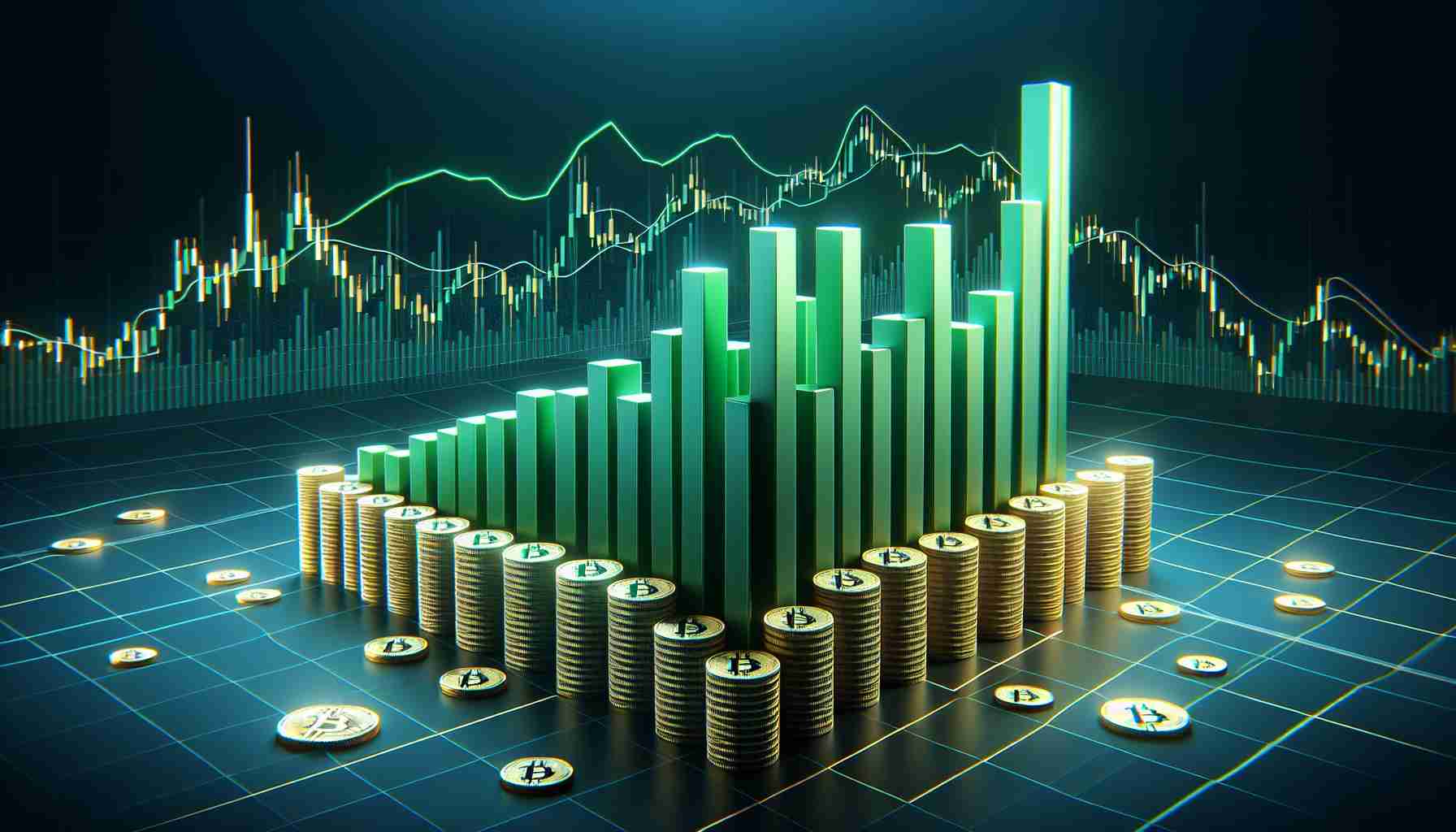 Generate a realistic, high-definition image showcasing a bar graph where majority of the bars (representing Bitcoin holdings) are colored green indicating profitability. The volume of these profitable holdings should appear overwhelming amidst a backdrop of static pricing, represented by a flat line continuous across the graph's timeline. The ambience of the image should reflect a sense of stability in Bitcoin pricing with a positive sentiment implied by the majority of green bars.