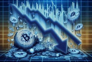 Detailed representation of a noticeable downturn in the cryptocurrency market, particularly exemplified by the Bitcoin. Visualize this as a graph or chart with sinking lines and declining values, combined with symbols associated with cryptocurrencies like the Bitcoin symbol. Emphasize the drastic downfall to portray the notion of a significant plunge. The image should be in high definition and have a realistic aesthetic.