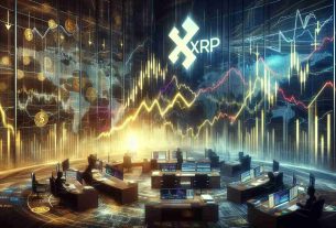 A high-definition, realistic image representing the uncertain price dynamics of XRP amidst various market activities. The scene should include a detailed and interactive stock market chart, filled with rising and falling arrows, fluctuating line graphs, and numerous trading analytics. Dramatic color variation should be used to represent market volatility, with an overall mood of uncertainty. The XRP logo should be incorporated without becoming the central focus, subtly reflecting its influence on the depicted market activities.