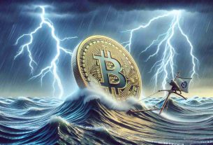 A detailed high-definition visualization showcasing the resiliency of a fictional cryptocurrency, symbolically represented as a coin emblazoned with the acronym 'PEPE', navigating through a turbulent sea of market fluctuations. The coin should be portrayed as weathering the storm, alluding to the fluctuating financial market. Envisage lightning strikes, symbolizing the uncertainty and volatility of the market, with the steadfast coin resiliently progressing on its journey. The scene should be rendered in a realistic style.