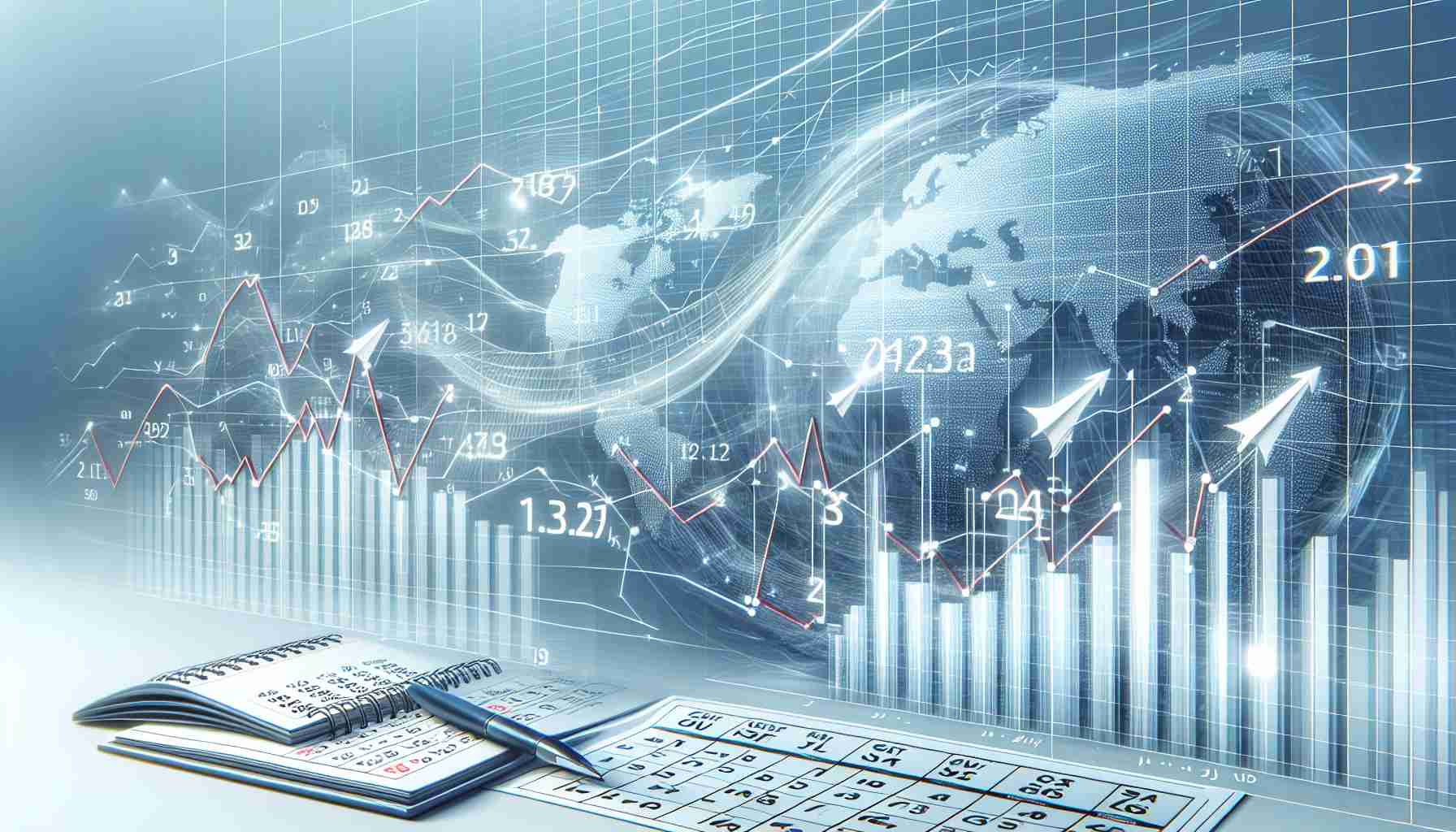 An accurate and high-definition visual representation of shifting leadership in market trends, shown as fluctuating graph lines on a clean, bright background.  Additional elements might include a calendar set to the month of July, symbolizing a potential surge during that month. The overall goal is to portray the unpredictable yet perspectivable nature of the financial and economic market.