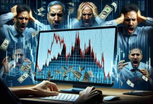 An ultra-high definition, realistic representation of the scenario where the volatile nature of the cryptocurrency market leads to significant losses for traders. This could display a computer screen showing a plummeting graph, symbolizing the market downturn and the impact it has on the wealth of individuals involved in trading. Further, expressions of stress and anxiety can be depicted on multiple racially diverse traders, in split-screen format, reacting to the tumultuous market conditions.