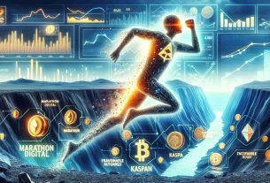 Realistic HD photograph representing the concept of Marathon Digital diving into Kaspa Mining with symbols of prosperity and favorable returns. The image infused with elements of financial graphs, digital currency symbols, and profitable returns highlighted in foreground. It may depict a digital marathon runner symbolizing Marathon Digital, diving into a mine visually representing Kaspa Mining, surrounded by illustrated signs of profitable returns.