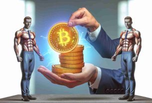 Create a realistic HD photo of bitcoin refund being issued to two well-built male figures by a nondescript politician because of exceeding legal limits. Make sure to capture the luminescent aesthetic of the bitcoin itself, the official tone of the refund situation, and the physical attributes of the two recipients.