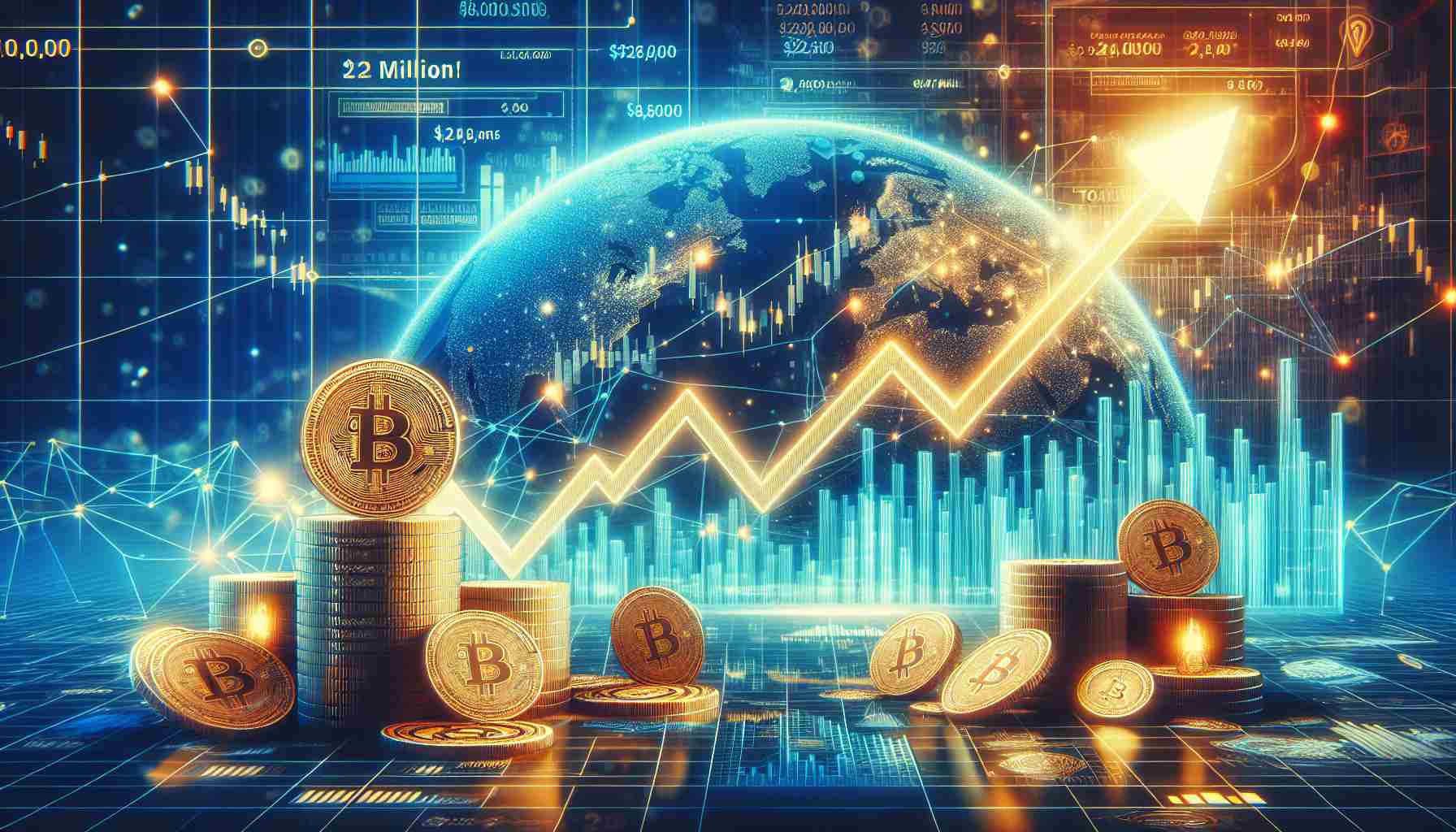 Generate a highly detailed and realistic image representing the news headline '99Bitcoins Token Presale Gains Momentum with $2 Million in Funding'. This should include visualization of a rising graph and digital tokens to symbolize the gains and momentum, and a background representing finance and technology. Include the number '2 million' and the text of the news headline prominently within the image.