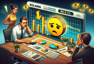 A high-definition image connoting decreased activity in Solana’s cryptocurrency sphere. The visual application might include a representation of the Solana logo dimming, bar graphs and pie charts showing declining interaction, and concerned investors' expressions. All of the representations should look realistic.