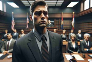 A highly detailed image of a solemn courtroom scene. In the scene, an adult Caucasian male dressed in a standard dark-colored suit, and tie, looks dismayed. The scene should convey the verdict of guilt in a serious high-tech crime case involving cryptocurrency theft and kidnapping. Make sure to include iconic courtroom elements such as the flag, judge's gavel, lawyers, and other individuals displaying various reactions to the judgment.