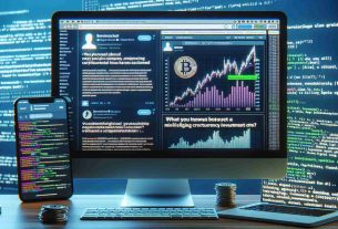 Highly detailed image of a computer screen displaying a fictitious social media account that has been compromised. The screen shows the hacker posting about a misleading cryptocurrency investment scheme. The post includes various artfully fabricated charts and statistics promising unrealistically high returns. The background subtly hints at the hacker's digital workspace, showcasing code snippets and a chaotic jumble of open applications and tabs.