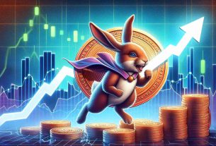 Create a realistic high definition image representing the concept of a new, emerging meme token, possibly symbolized by a rabbit due to the name 'Raboo'. Illustrate its strong presale performance by depicting a significant upswing on the graph in the backdrop, outshining older, established tokens.