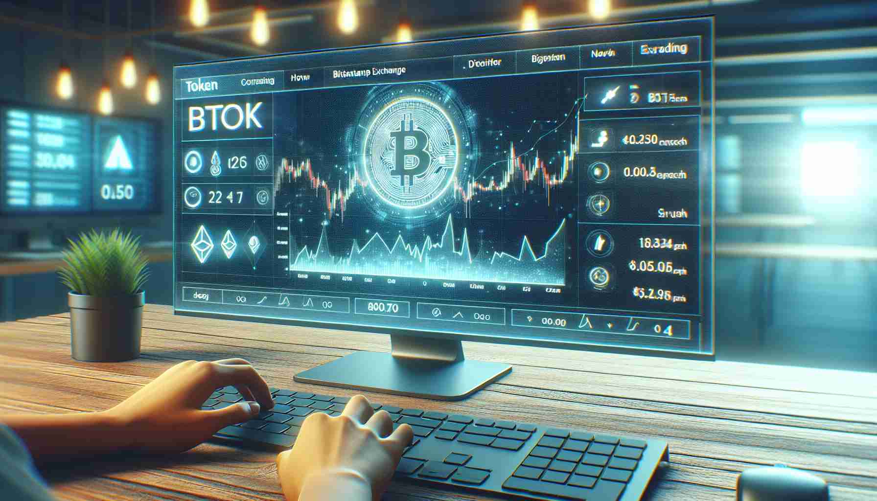 Create a realistic high-definition scene of a cryptocurrency exchange platform, analogous to Bitstamp Exchange, introducing a new digital currency called 'BONK Token'. Showcase the launch event on the main display of the platform's user dashboard, with visible increases in price graph and trading volume to suggest an immediate positive response and surge in the token's value.