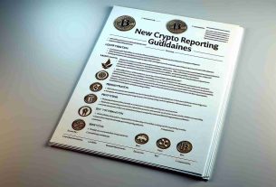 A high-definition, realistic image of a fictitious document titled 'New Crypto Reporting Guidelines'. The document should look official, featuring elements commonly found on such papers, like logos, headers, footers, and body text. Preferable additions are legal terminology and subtopics related to cryptocurrency and broker regulation. Please note, this is a representation and should not include specific real logos or real people.