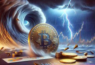 Depict a scene that symbolizes the resilience of cryptocurrencies amidst market turbulence. In the foreground, there should be a coin engraved with familiar cryptocurrency symbols demonstrating stability despite the intense winds symbolizing economic fluctuations. In the background, demonstrate an intense storm symbolizing the turbulent market. Within the storm, show some graphs and charts to represent the constant change in market values, however, make sure the coin remains untouched. Render these elements in real-life detail and high-definition resolution.