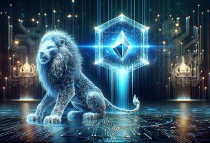 A high-definition, realistic image showcasing the futuristic concept of revolutionizing the blockchain landscape. The centerpiece is an entity named 'DigiLion' unveiling a digital platform named 'Graavity'. Visualize a majestic digital lion, symbolic of DigiLion, made of shimmering, ethereal lines of code. It stands next to a sleek, holographic 3D structure, an embodiment of the 'Graavity' platform. This vibrant structure should emanate an array of lights resonating with digital data. The backdrop is filled with intricate network lines and circuitry patterns to echo the blockchain theme.