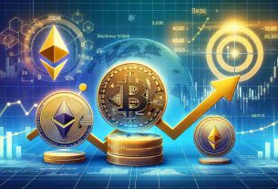 Create a realistic high-definition illustration featuring symbolic representations of top ranking cryptocurrencies trending upwards. The representation should include the Bitcoin currency symbol, with a target indicator at the 70K mark. Additionally, include portrayals of Ethereum thriving, and the token named 'Furrever' noticeably growing due to referrals. Use charts, graphs and possibly other business-related visual cues for an effective thematic representation of the cryptocurrency market surge.