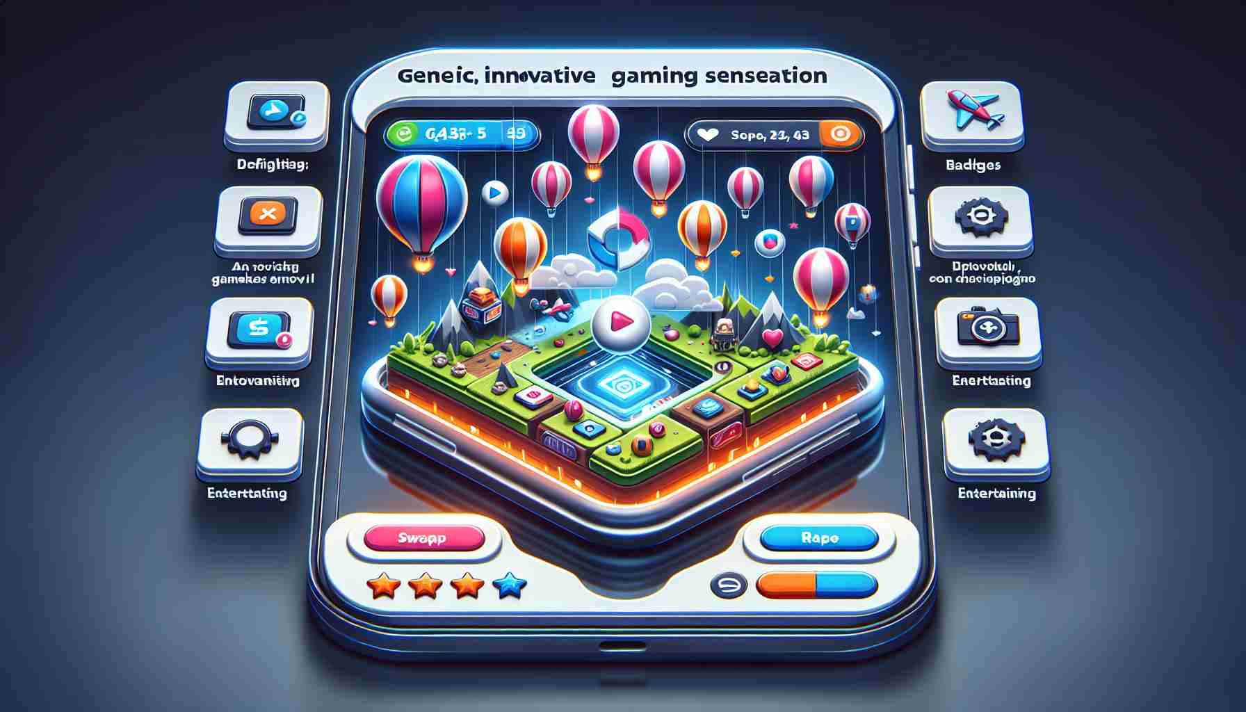 Create a high-definition, realistic image of a generic, innovative gaming sensation on a hypothetical messaging platform. The game should depict elements of swapping or trading, invoking excitement and innovation. Please keep the interface user-friendly and modern, with interactive buttons, badges, entertaining graphics and entertaining animations.