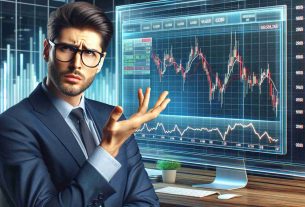 A high resolution, realistic illustration of a confident business executive looking puzzled or intrigued, with a digital screen displaying a graph showing stagnant market performance for a generic cryptocurrency.