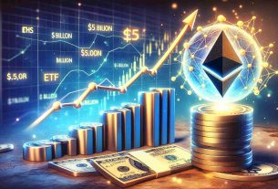 Create an HD quality hyperrealistic visual interpretation of the growth potential of Ethereum ETFs, symbolized by a graph climbing upwards, showing a potential inflow of $15 billion. The image should imagine this financial concept in a tangible and visually appealing way.