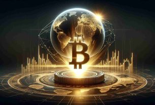 Create a realistic, high-definition image representing the metaphorical resurgence of Bitcoin in 2024. Include a sleek line chart on a digital display, showing a steep upward trend. Position the chart against the backdrop of a digital world globe, spinning on an axis. Incorporate symbolic elements, such as an ornate golden Bitcoin logo symbol beaming with light, rising up from the bottom of the screen like the sun, indicating a new dawn or resurgence. Let the surrounding environment be dark, implying a previous fall, with the 'Bitcoin sun' providing illumination and hinting at hope and renewal.