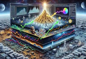 A detailed, high-definition image representing the current trends in the cryptocurrency market. The depiction shows the increased attention towards emerging artificial intelligence technologies and meme-based cryptocurrencies, signified by bright, upward-trending graphs. In contrast, first layer (Layer 1) crypto technologies are shown as darker, downward-trending graphs, symbolizing their struggles. The scene is filled with data charts, trend lines, numbers, and representative symbols all co-existing under the vast digital sky. All the elements are presented in a careful balance, simulating a realistic environment.