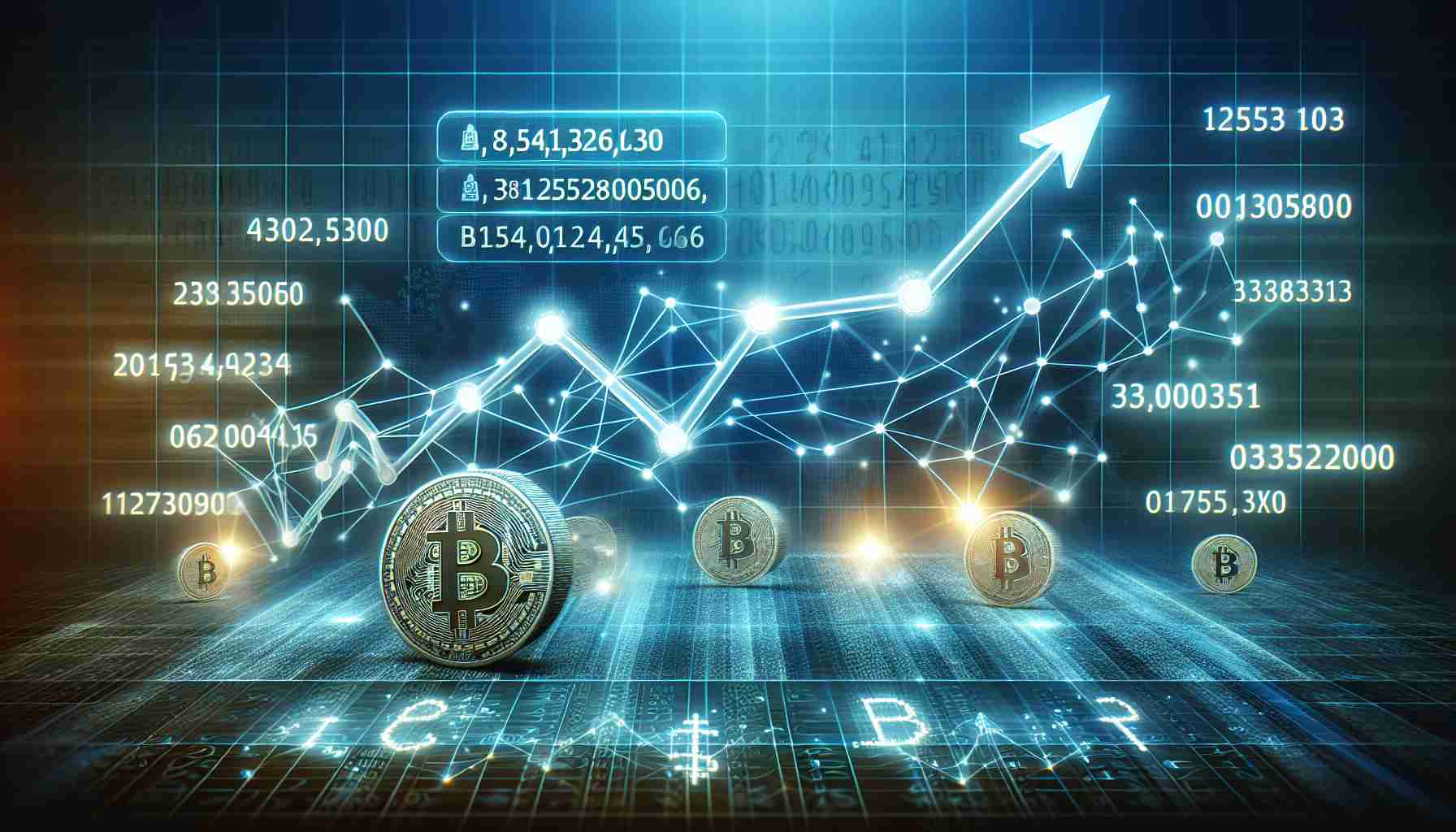 A realistic high-definition image depicting the surge in Bitcoin network activity. The key elements in the image should be a network design that symbolizes digital connections, perhaps with nodes or dots connected by lines. In the backdrop, there should be an upward trending graph indicating growth. Also, include the image of multiple digital addresses being created simultaneously, which could appear as alphanumeric sequences or QR codes. To further emphasize the concept of surge, you can incorporate arrows or other movement indicators that suggest rapid upward motion.