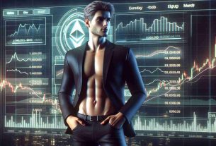 Realistic HD image of a successful, slender young man who is a prominent figure in the world of cryptocurrency. His fortunes are on the rise amidst fluctuating crypto markets. The scene showcases a digital display charting the progress and movements of various cryptocurrencies in the background, with a focus on Ethereum, a project he is associated with.