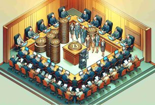 A high-resolution picture capturing the essence of the event where the town council of a small town is engaged in extensive analysis and debate regarding local regulations on cryptocurrency mining.