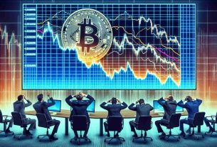 Create an ultra high-definition image representing the metaphorical impact of Bitcoin's price plunge on the overall cryptocurrency market. It should include panicked traders looking at screens displaying falling graphs and the Bitcoin symbol. Foreground should be dominated by a prominent plummeting line graph representing Bitcoin's dropping value, while the background shows a varying array of lesser-known cryptocurrency graphs following suit. Make the atmosphere tense, as if reflecting the shockwaves sent across the market.