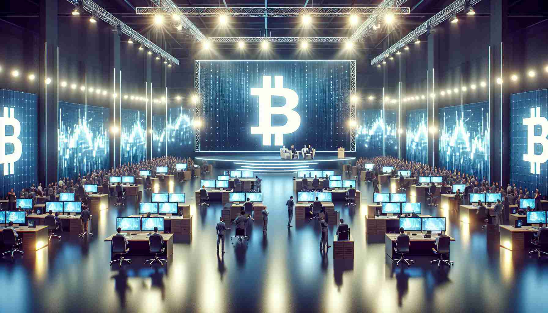 A high-definition, realistic image of a grand event symbolizing the launch of a groundbreaking cryptocurrency token. The scene is set at a renowned cryptocurrency exchange platform. The setting can be imagined as a packed floor filled with computer monitors displaying the token's symbol and rise in value, bright lights reflecting on the sleek modern furniture, and enthusiastic employees preparing for the grand launch.