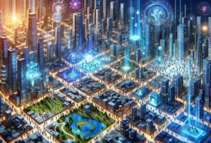 A vibrantly detailed, high-definition illustration of virtual real estate flourishing in the Metaverse. Imagine a futuristic cityscape with gleaming digital buildings differing in architecture, styles and functions, spotlighting the variety of properties available within the Metaverse. The scene showcases virtual land being bought, sold, and developed, with people of various descent and genders interacting, negotiating, and engaging in trade. Some are architects and engineers, designing the digital environments, while others are buyers scouting for the best deals. There might be distant figures projecting holograms of potential property designs into the air. The virtual property market is truly booming in this scenario.