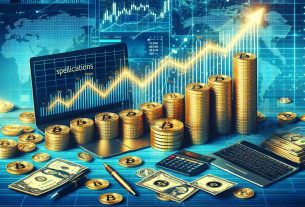 Generate an image that visually exemplifies the concept of speculations on cryptocurrency prices reaching unprecedented levels. Include elements such as a graph showing a steep incline in value, piles of gold coins symbolising wealth, and laptops or digital screens displaying cryptocurrency signs and graphs. Make the image very detailed and realistic in HD quality.