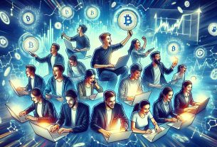 An ultra-high definition illustration capturing the enthusiasm of young Europeans towards virtual assets or cryptocurrencies despite market volatility. The image should contain individuals of different genders, with different expressions of excitement and concentration, possibly working on laptops or tablets, and surrounded by floating digital symbols or graphs representing the turbulent virtual asset market.