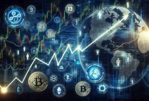 A high-resolution, realistic image depicting emerging trends in the cryptocurrency market. This can potentially include an upward trending line graph with numerous complex charts overlaying it, symbols of various cryptocurrencies like Bitcoin, Ether, Ripple, etc., and possibly a globe representing the global aspect of the trend. This abstract concept can also include people from diverse backgrounds engaging in cryptocurrency trading, suggesting a shift in the market.