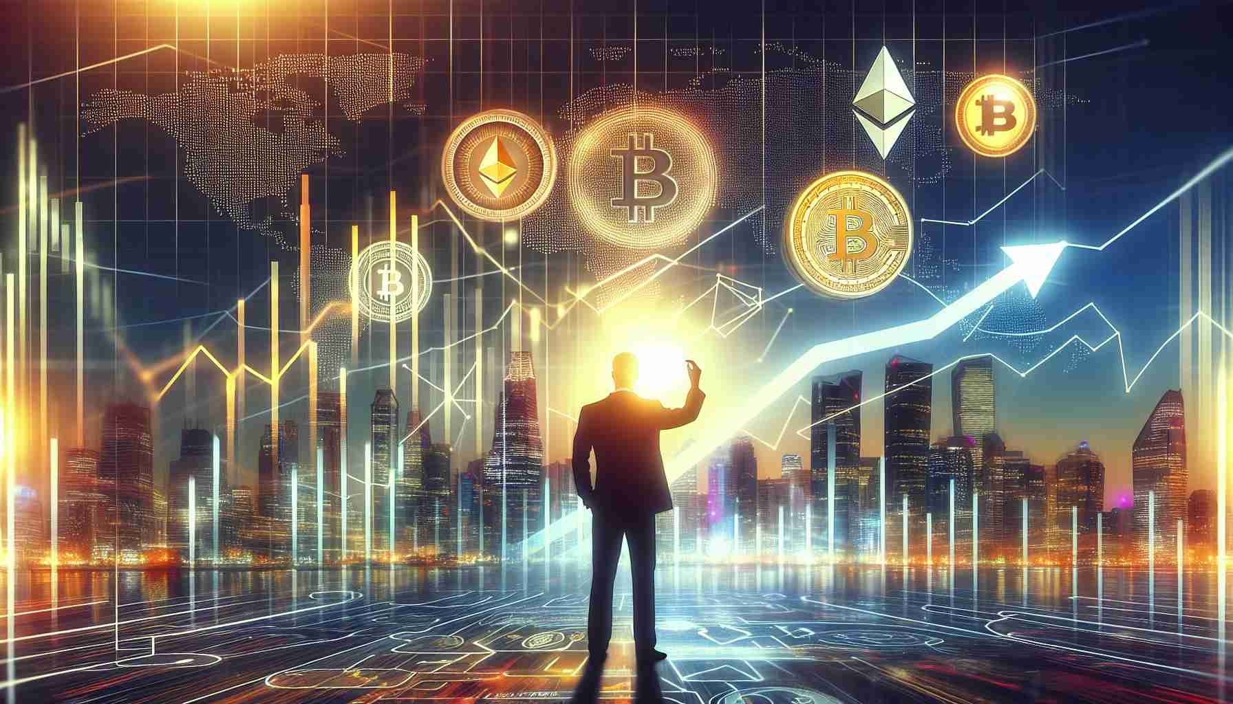 A high-definition image showcasing the dawn of a new era in cryptocurrency, as foreseen by a distinguished financial analyst. The picture should feature graphs showing an upward trend, symbols of various popular cryptocurrencies such as Bitcoin and Ethereum, a futuristic city or skyline - signifying progress and advancement, and an abstract figure representing the expert analyst. The atmosphere should be optimistic and exciting, signifying breakthroughs and immense financial growth.