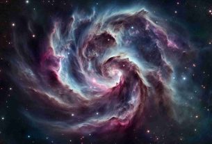 A high-definition, realistic image of a nebula in space. This particular nebula is enigmatic with features resembling a vortex, with swirling clouds of dust and gases in shades of purple, blue and pink, lit up by the stars within and around it. It stands out against the backdrop of darkness, with countless other stars twinkling in the distance. The nebula's spiraling patterns create a sense of mystery and awe and the photo captures the grand scale and mesmerizing beauty of the cosmos.